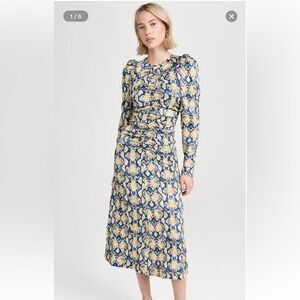 GANNI Blue & Beige Snake Printed Midi Dress NWT